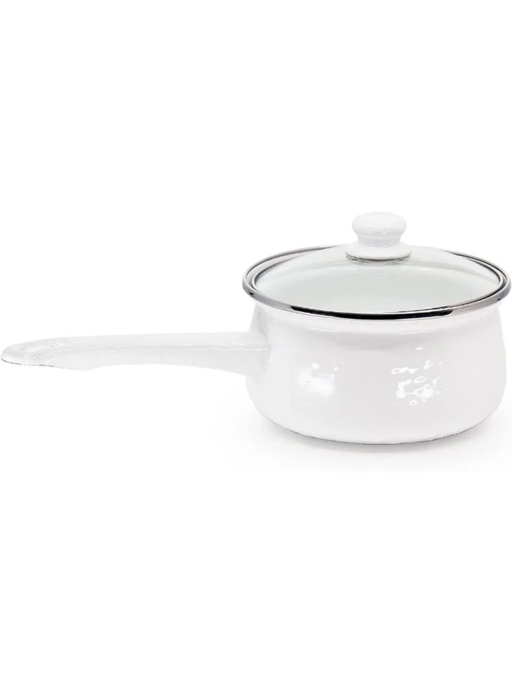 5-Cup White Textured Enamel Sauce Pan with Handle - Durable & Stylish Cookware